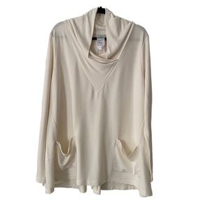 NWOT Logo Lounge Flowy Cream Colored Tunic With Pockets and Cowl Neck Size XL